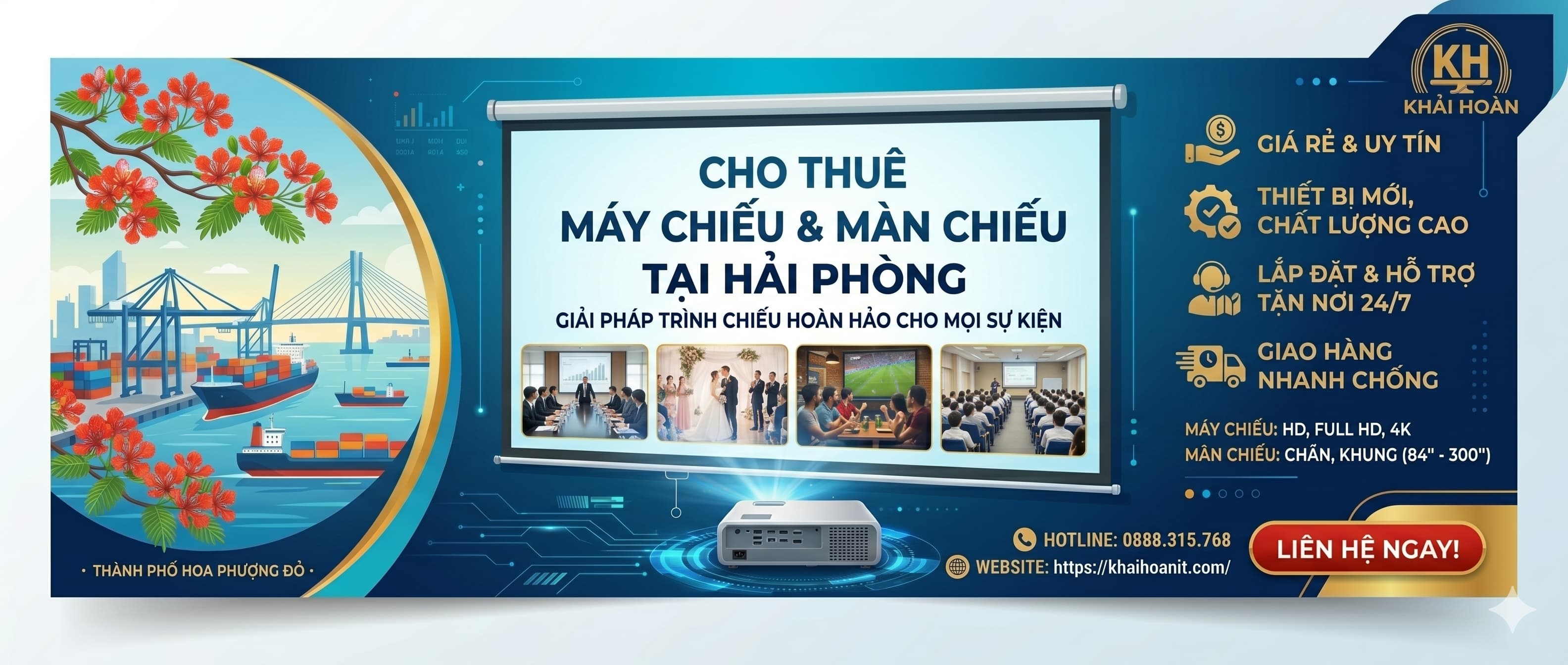 Cho Thuê Máy Chiếu, Màn Chiếu Tại Hải Phòng – Uy Tín, Sắc Nét, Lắp Đặt Tận Nơi
