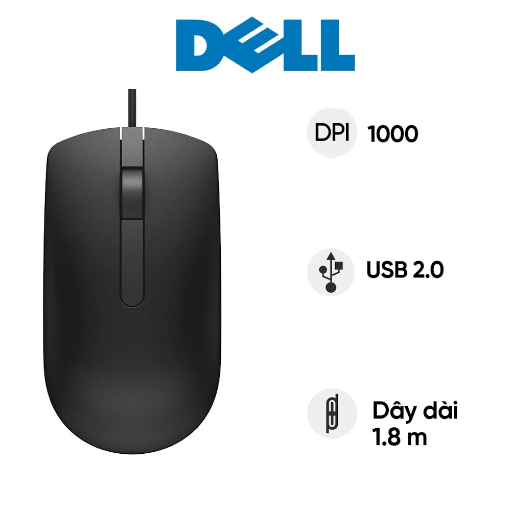 Chuột Dell MS116 - Màu đen - USB 2.0