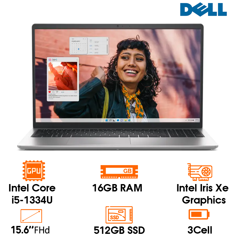 Laptop Dell Inspiron 15 3530, i5-1334U, 16GB, 512GB SSD, Intel Iris Xe Graphics, 15.6" FHD, 3C 41Wh, ax+BT, OfficeHome24, McAfee LS, KYHD, Win 11 Home, Bạc (Platinum Silver), 1Y (N3530-71053696)