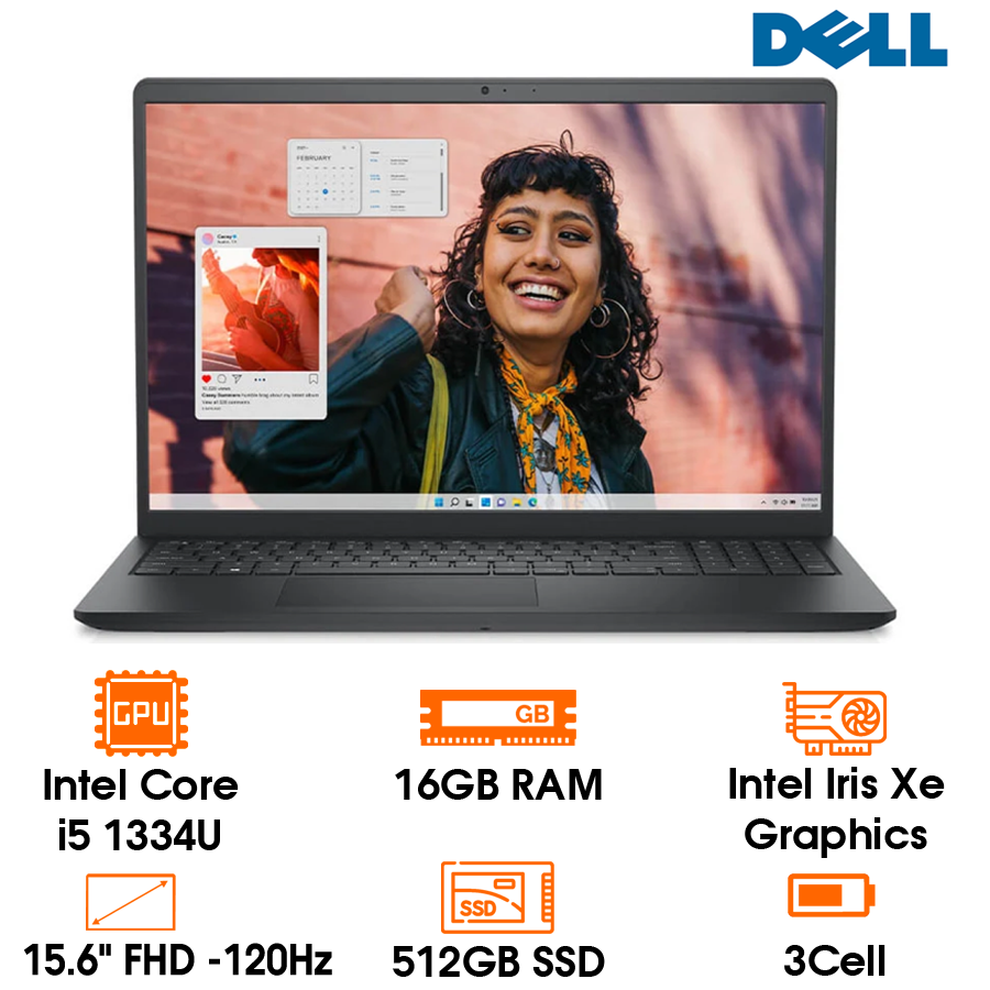 Laptop Dell Inspiron 3530, i5-1334U, 16GB, 512SSD, 15.6FHD, 120Hz, FP, W11SL+OFFICE HOME, ST, black, 1Y (N3530-P16WD2)
