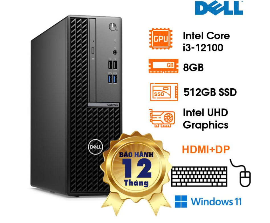 PC Dell OptiPlex 7020SFF, i3-12100, 8GD5, M.2 2230 512GB PCIe NVMe SSD Class 25, USB Optical Mouse-MS116 (EPEAT) - Black/Wired Keyboard KB216 Black, 3x USB 2.0, 3xUSB 3.0, 1xDP 1.4, 1xRJ45, 1xHDMI 1.4, Win11H, 30M Pro (7020SFF-i3-12100- 08-512W)