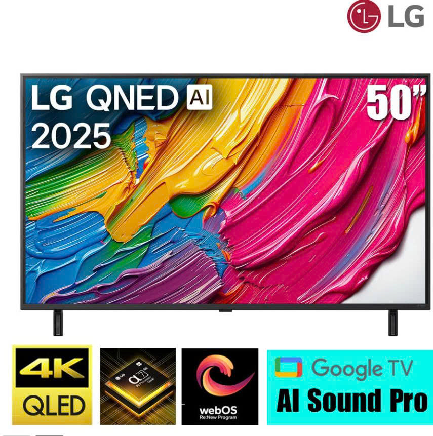 TV LG 50-inch QNED 4K 50QNED80ASA 60Hz - webOS 25; α7 AI Processor 4K Gen8; HDR10 / HLG; Local Dimming; α7 AI Sound Pro 2.0 20W; Clear Voice Pro; Wi-Fi 5; AN-MR25, dày 2.97cm, chân 2 bên, 2025